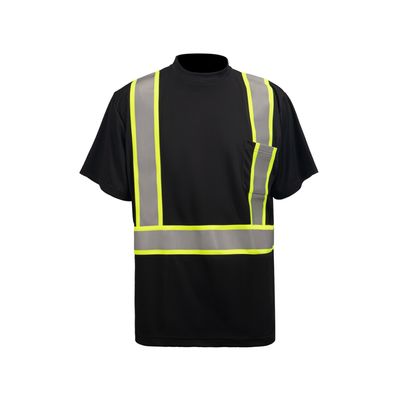 ANSI Class 2 Hi Viz Black Color Short Sleeve T-Shirt With Pocket and Reflective Stripes ANSI Class 2 Hi Viz Black Color Short Sleeve T-Shirt With Pocket and Reflective Stripes