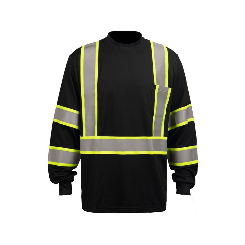 ANSI  Class 3 Hi Viz  Black Long Sleeve T-Shirt With  Pocket And Reflective Stripes