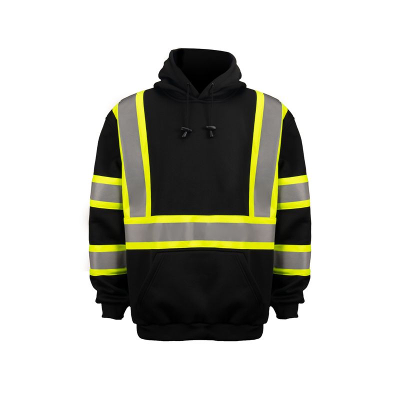 ANSI Class 3 Hi Viz Black Pullover Hooded Sweatshirt