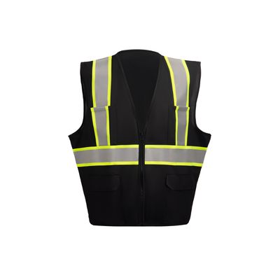 ANSI Compliant Class 2 Black Solid Fabric Safety Vest With Zipper Front Closure