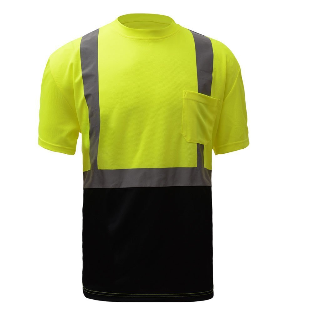 ANSI Compliant Class 2 Hi Viz T-Shirt With Reflective Stripes, Black Bottom, Size: X-Large, Color: Hi Viz Lime