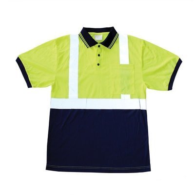 ANSI Class 2 Hi Viz Short Sleeve Polo Shirt With Pocket, Reflective Stripes And Black Bottom