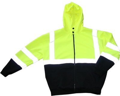 Class 3 Hi Visibility Full Zip Pullover Sweatshirt, Lime With Black Bottom