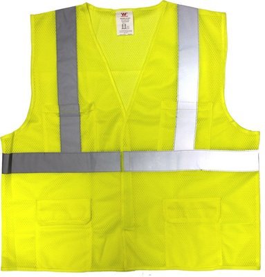 ANSI Compliant Class 2 Lime Yellow Mesh Fabric Safety Vest With Velcro ® Front Closure