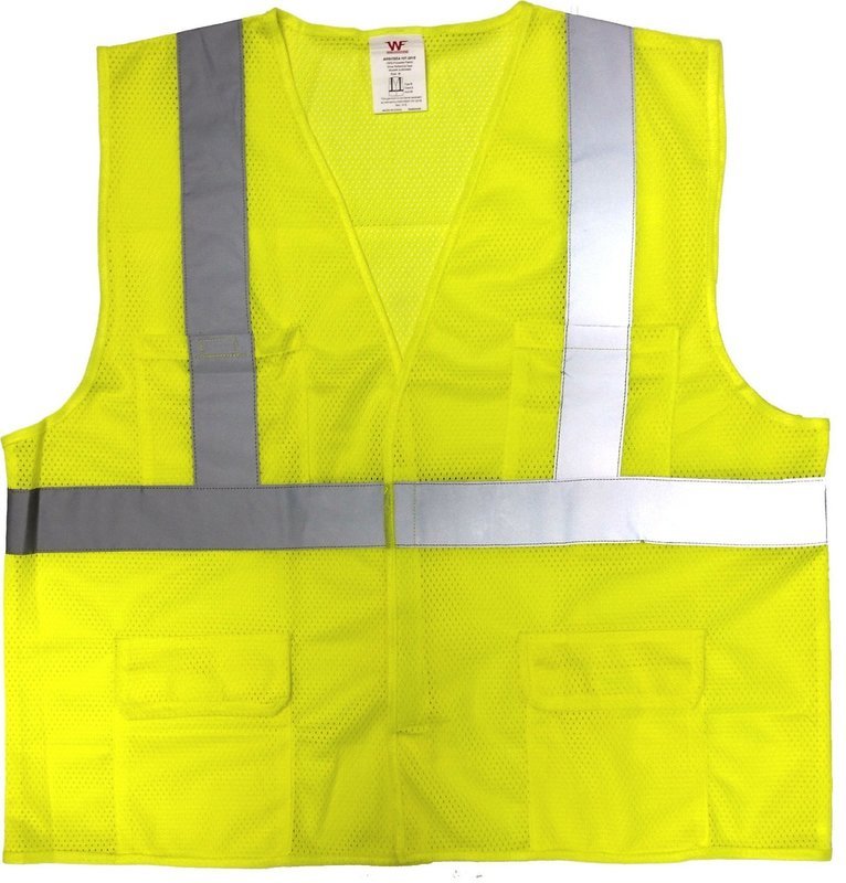 ANSI Compliant Class 2 Lime Yellow Mesh Fabric  Safety Vest With Velcro ® Front Closure