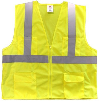 ANSI Compliant Class 2 Lime Solid Fabric Safety Vest With Zipper Front Closure