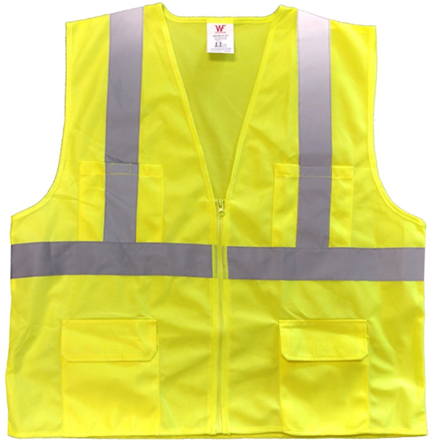 ANSI Compliant Class 2 Lime Solid Fabric Safety Vest With Zipper Front Closure, Size: Small