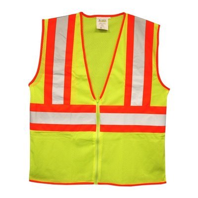 ANSI Class 2 Lime Mesh Safety Vest With Zipper Front, Contrast Stripes