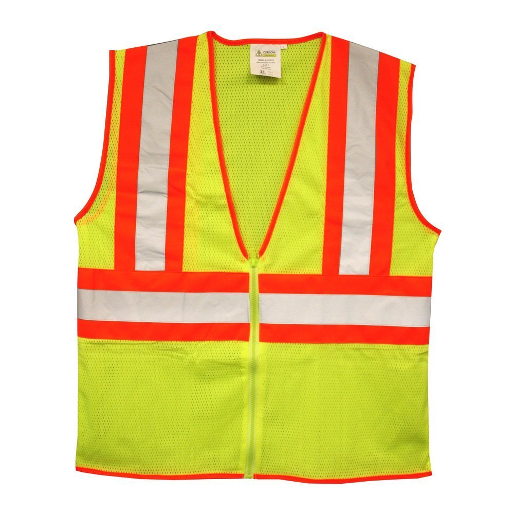 ANSI  Class 2 Lime Mesh Safety Vest With Zipper Front, Contrast Stripes, Size: Medium