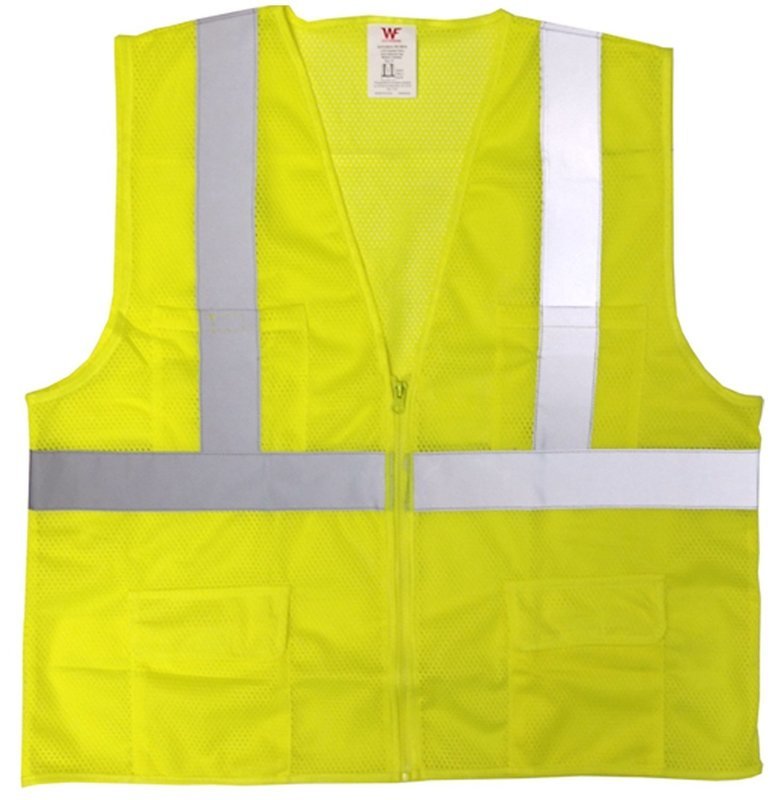 ANSI Compliant Class 2 Lime Yellow Mesh  Safety Vest With Zipper Front Closure