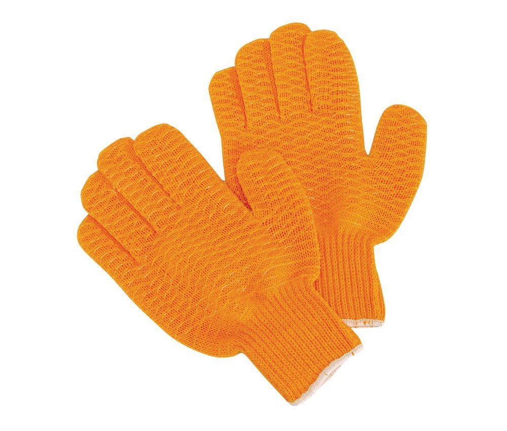 Orange Knit Gloves, Clear PVC Honeycomb Finish, Sold By The Dozen