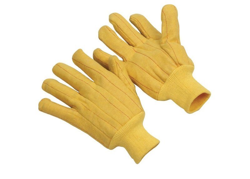 18 Oz  Men's Size , Gold Color Chore Gloves  ,  With  Knit  Wrist, Sold By The Dozen