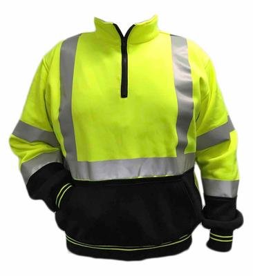 Class 3 Hi Visibility Quarter Zip Pullover Sweatshirt, Lime With Black Bottom