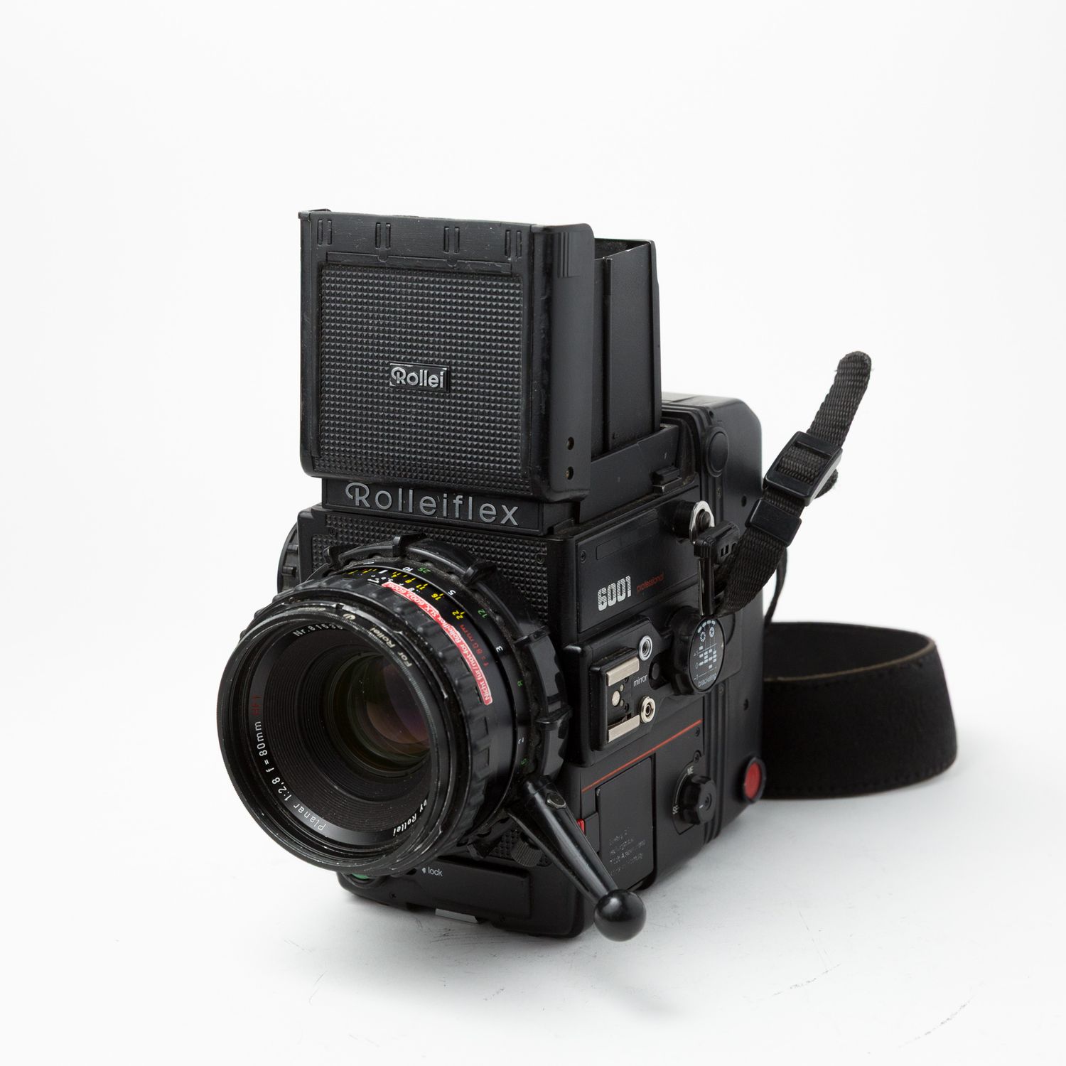 Rollei 6001 w/80mm f/2.8, 50mm f/4 lenses, spare battery, spare magazine, and pistol grip