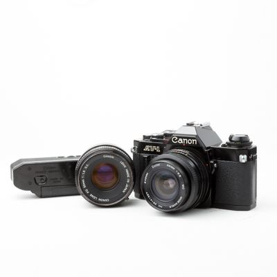 Canon AV-1 w/ 50mm f/1.8, and 28mm f/2.8 lenses, and Power Winder
