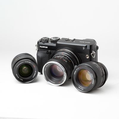Fujifilm GFX 50R w/ Zeiss 50mm f/1.4, Voigtlander 58mm f/1.4, Zeiss 28mm f/2.8 lenses, EF Adapter, Pentax 645 Adapter