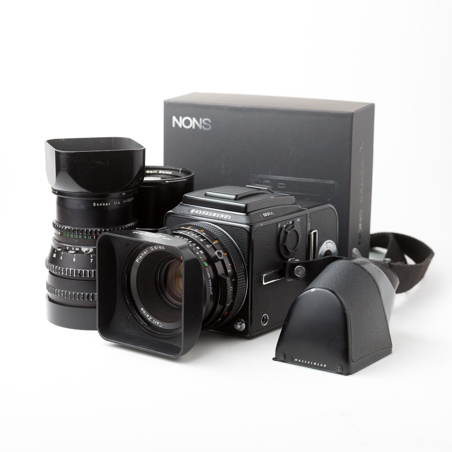 Hasselblad 500C/X (Black Chrome) Kit w/ 50mm, 80mm, 150mm Lenses, Prism Finder, 120 Back &amp; NONS Instax Back