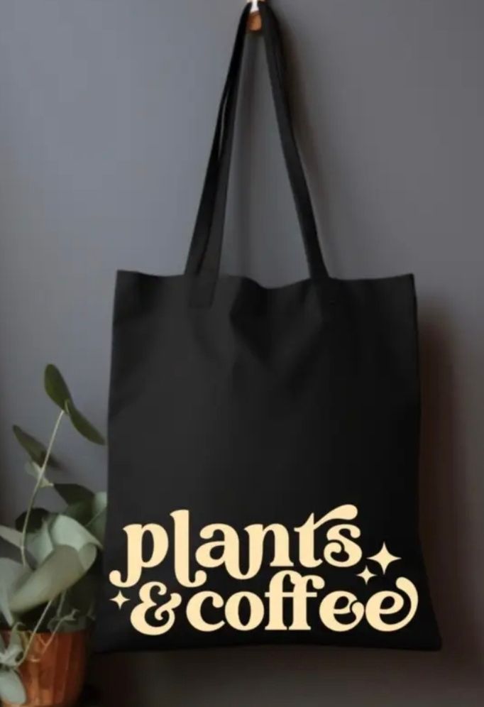Plants &amp; Coffee Black Tote