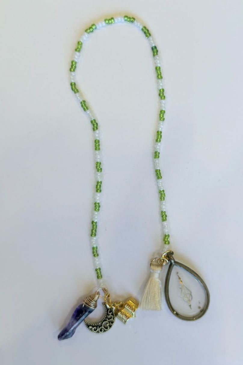 Storymark 72: Green &amp; White Crystal Moon Handmade Bookmark