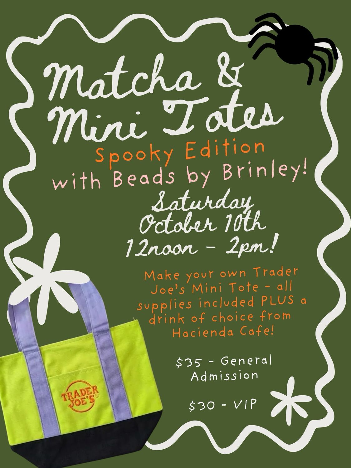 10/10 from 12-2pm : Matcha &amp; Mini Totes Spooky Edition with Beads by Brinley!