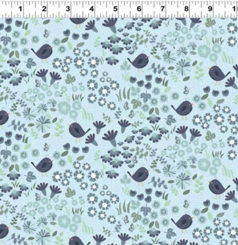 Secret Garden Small Floral with Bird Blue