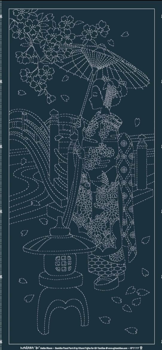 Wagara HF1117 Maiko Bloom Sashiko Panel - Indigo