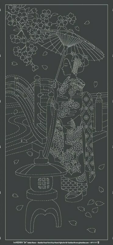 Wagara HF1117 Maiko Bloom Sashiko Panel - Charcoal Grey