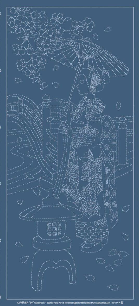 Wagara HF1117 Maiko Bloom Sashiko Panel - Lapis Blue