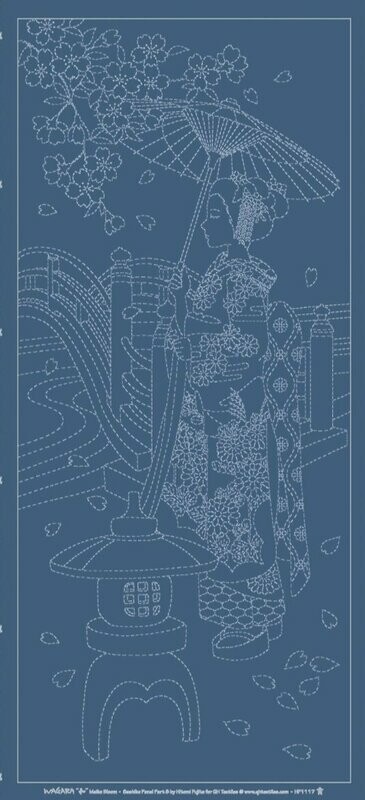 Wagara HF1117 Maiko Bloom Sashiko Panel - Lapis Blue