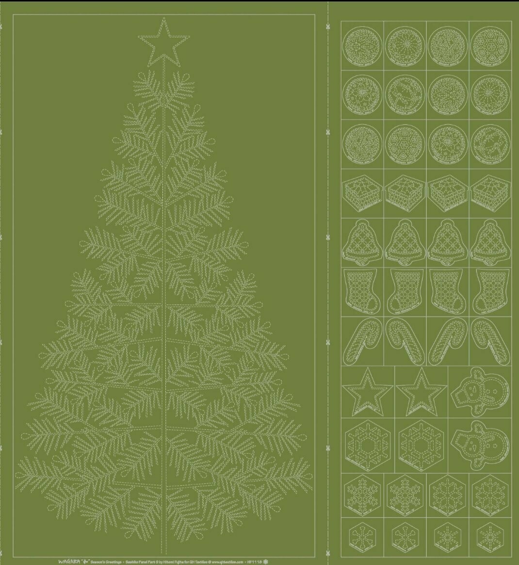 Wagara HF1118-14GT Sashiko Panel Seasons Greetings - Green Tea