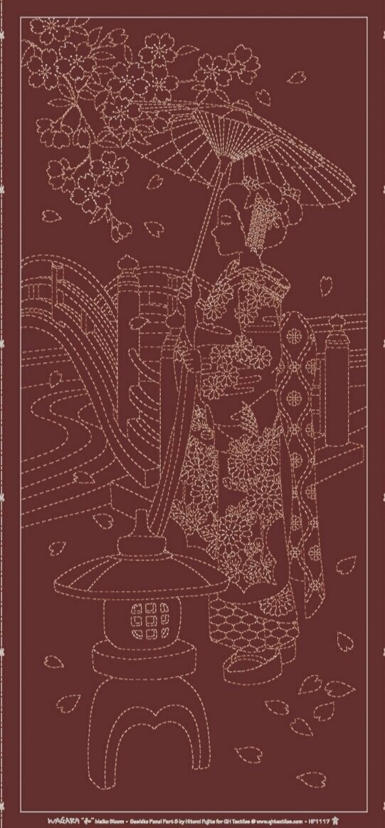 Wagara HF1117 Maiko Bloom Sashiko Panel - Red