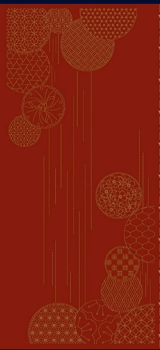 Wagara HF1116 Waterfall Sashiko Panel - Dark Red