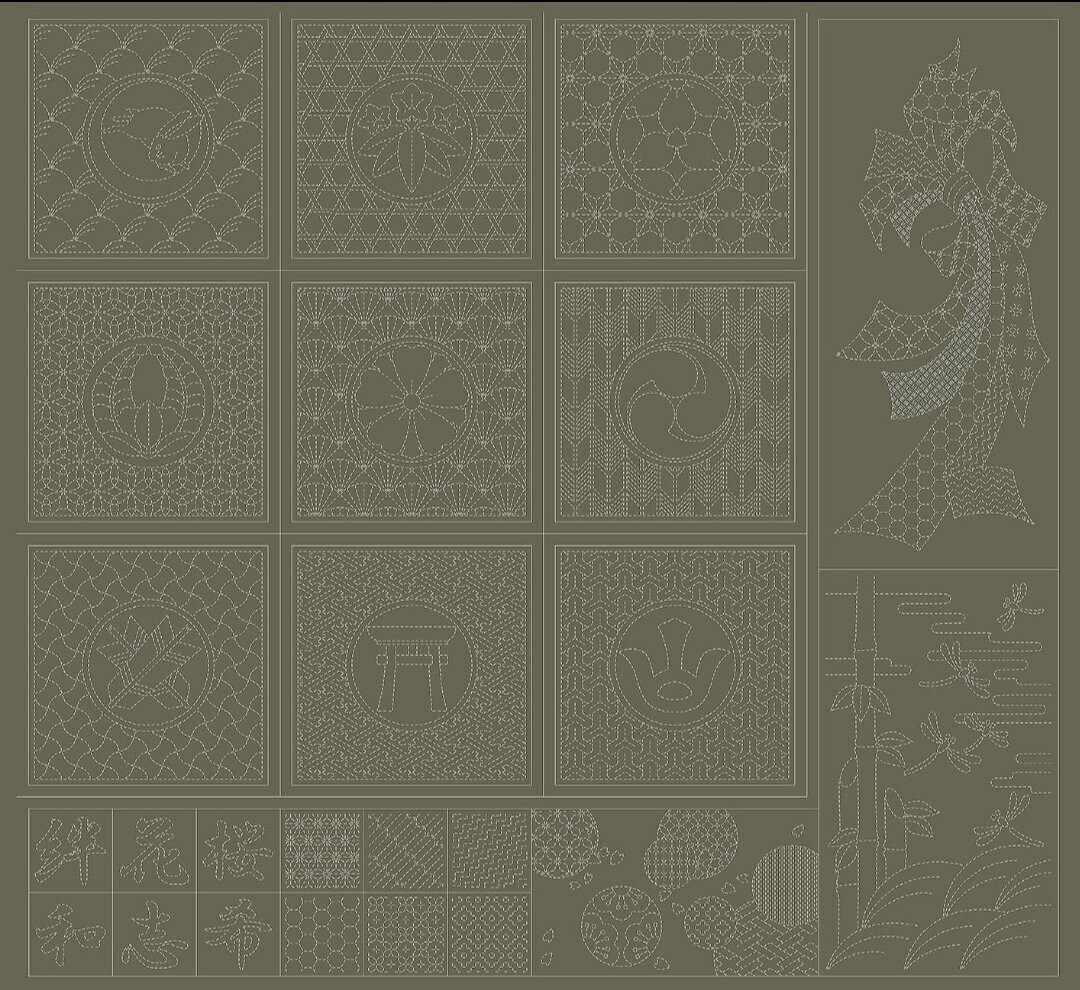 Wagara HF1115 Multi Block Sashiko Panel - Putty