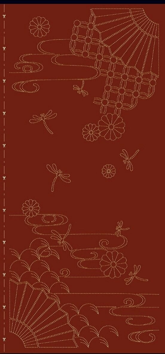 Wagara HF1116-33RD Autumn Sky Sashiko Panel - Dark Red