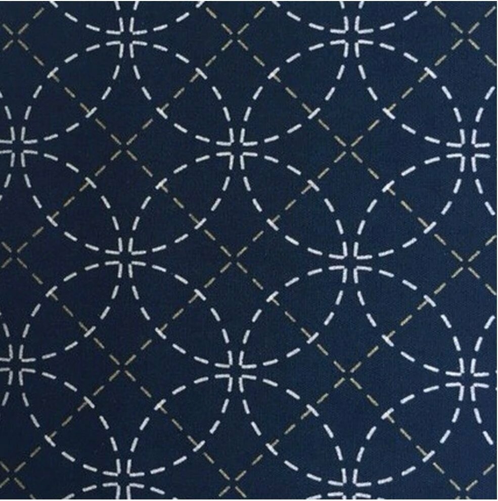 Sashiko Stencilled Fabric - Interlocking Circles Indigo