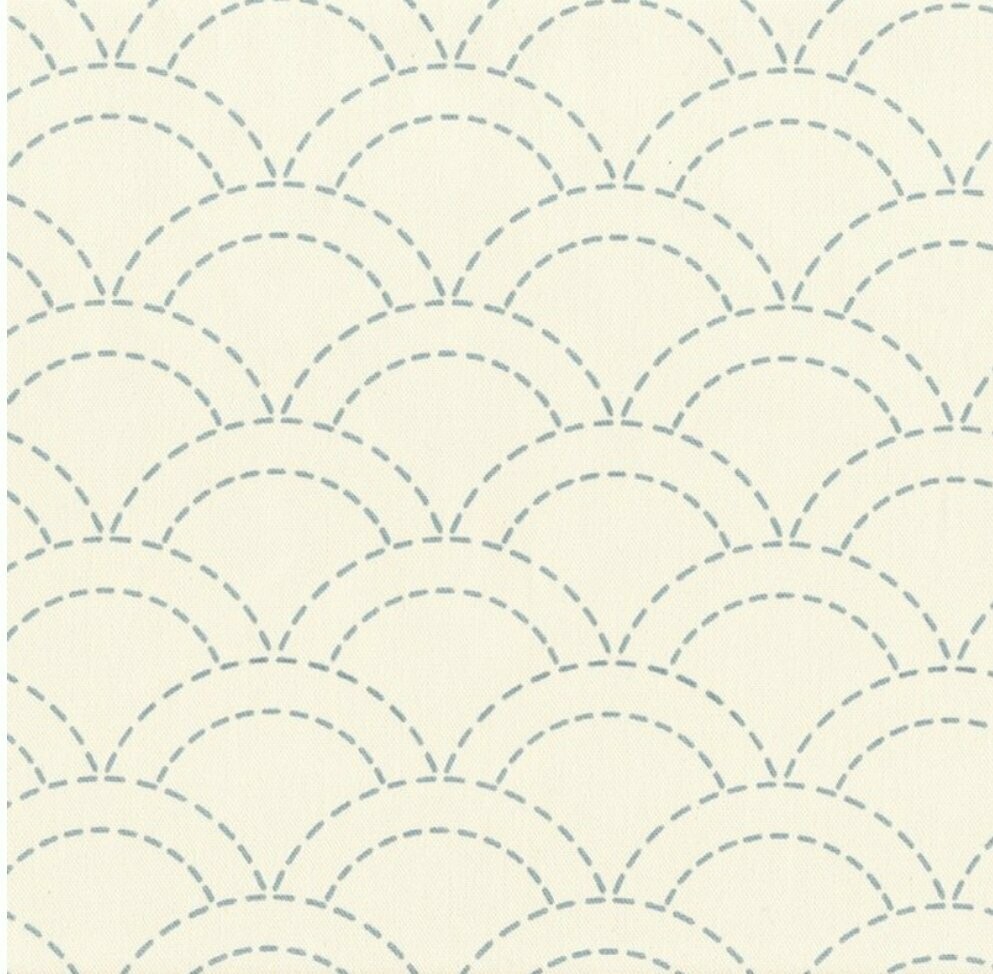 Sashiko Stencilled Fabric - Overlapping Waves Ecru