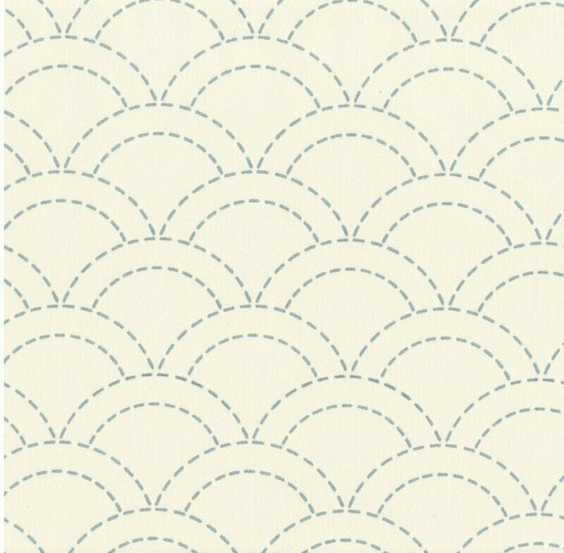 Sashiko Stencilled Fabric - Overlapping Waves Ecru
