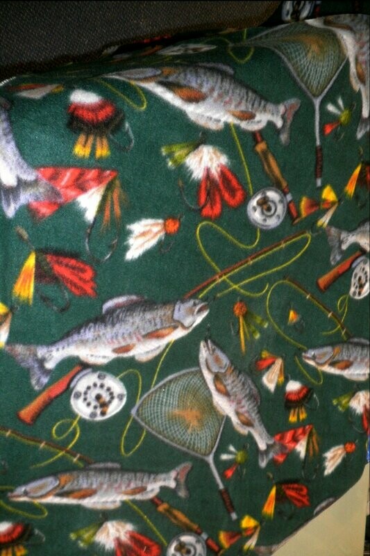 Fly Fishing on Green Polar  Fleece multi print