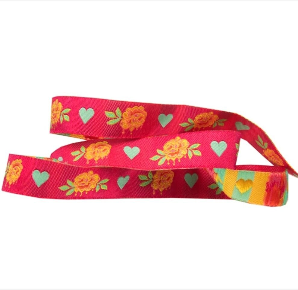 Tula Pink Curiouser & Curiouser Ribbon Painted Roses Pink 5/8" or 16mm