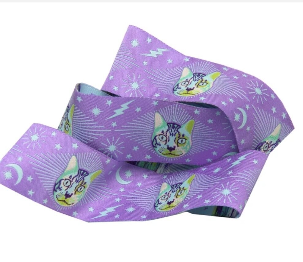 Tula Pink Curiouser & Curiouser Ribbon Cheshire  Cat Purple 1.5"