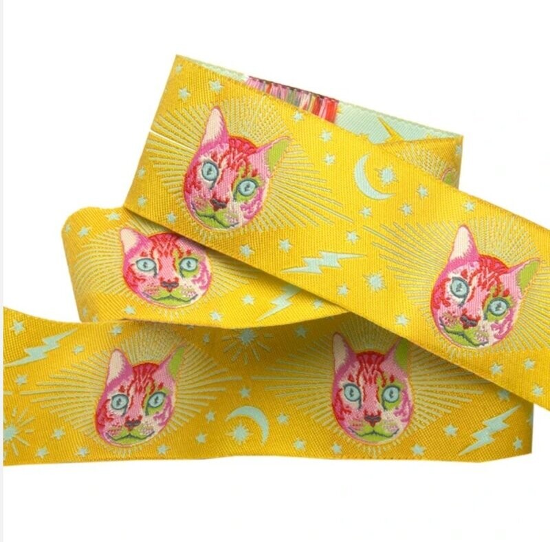 Tula Pink Curiouser & Curiouser Ribbon Cheshire  Cat Yellow 1.5"