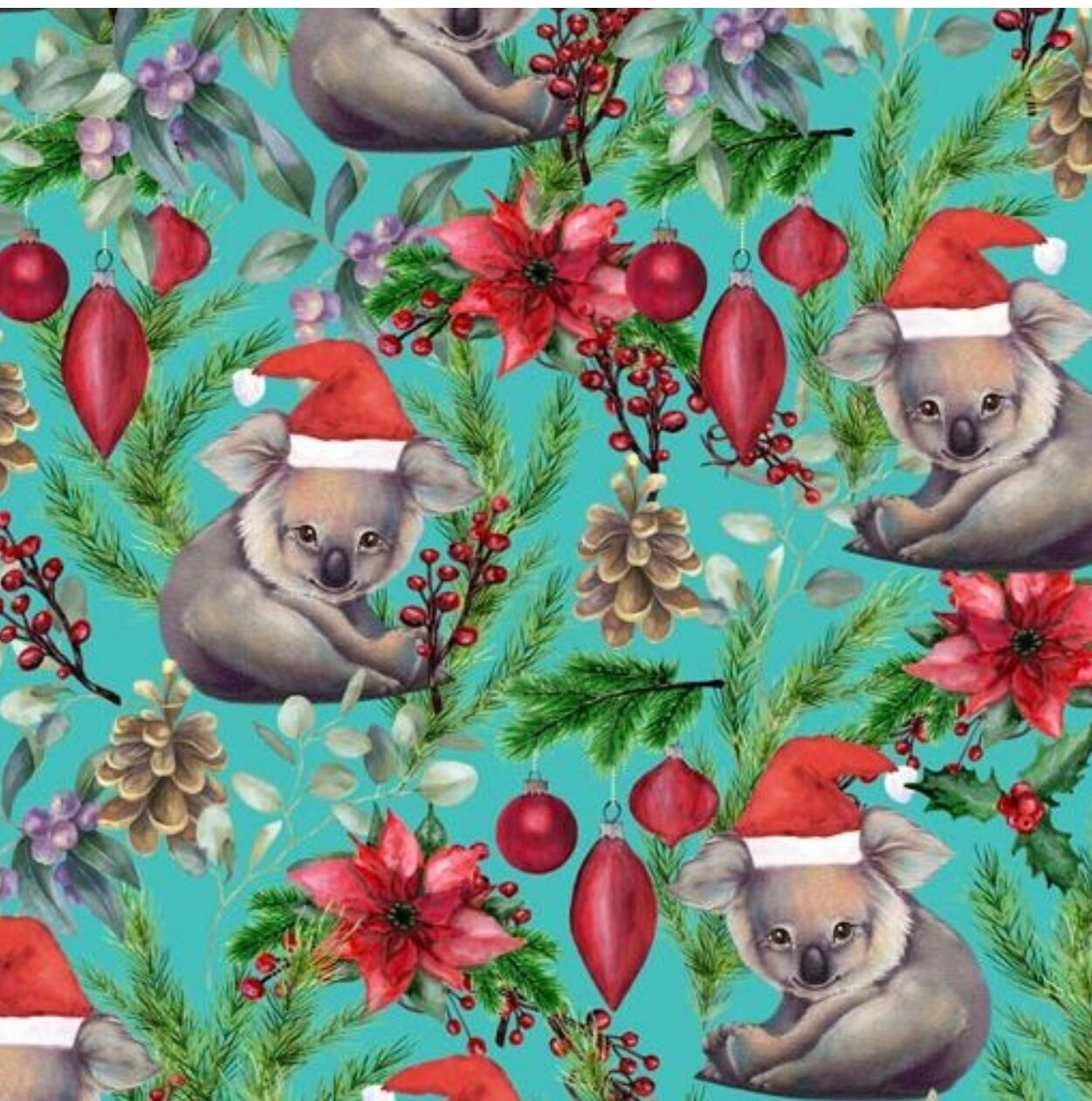 Aussie Christmas Koalas Turquoise