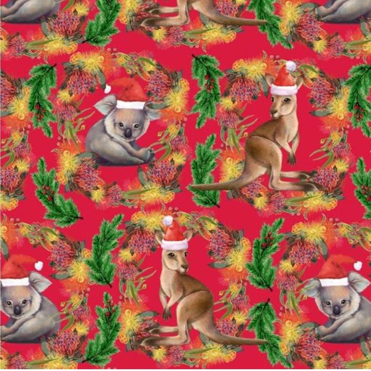 Aussie Christmas Koalas and Kangaroos Red