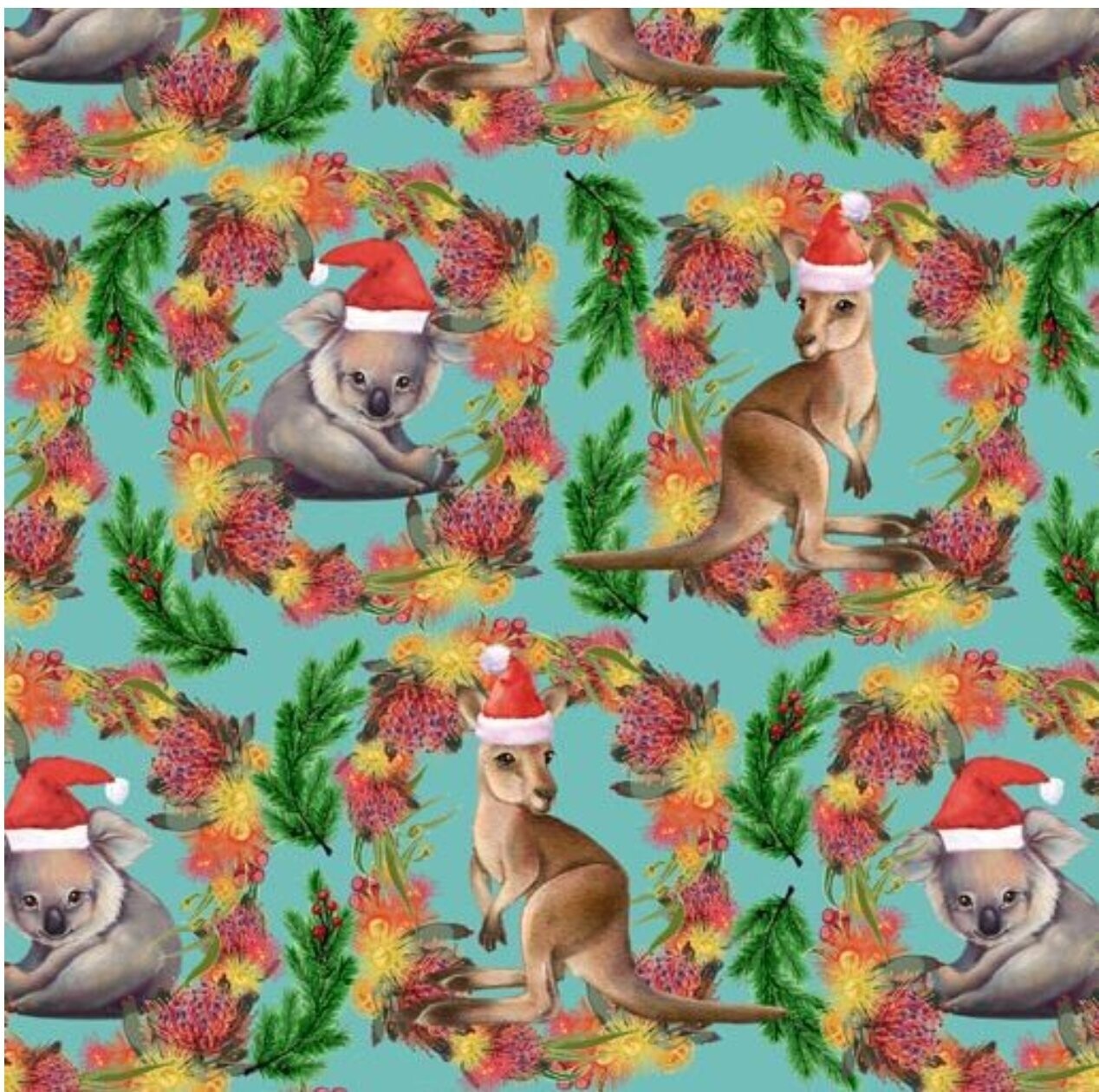 Aussie Christmas Koalas and Kangaroos Green