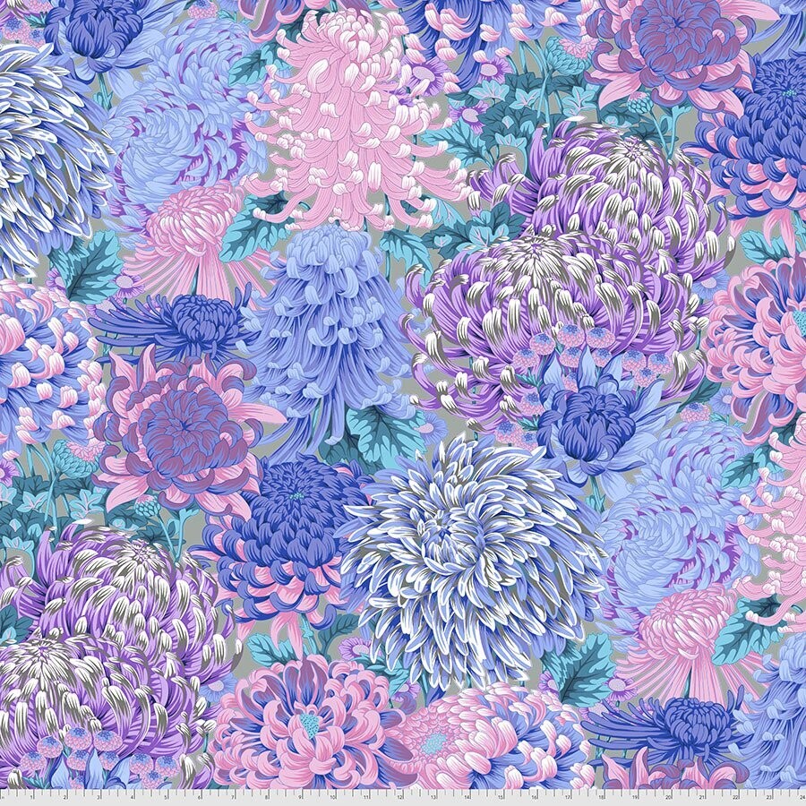Kaffe Fassett Collective Aug 2021 PWPJ107 Hokusai's Mums (Chrysanthemum) Grey