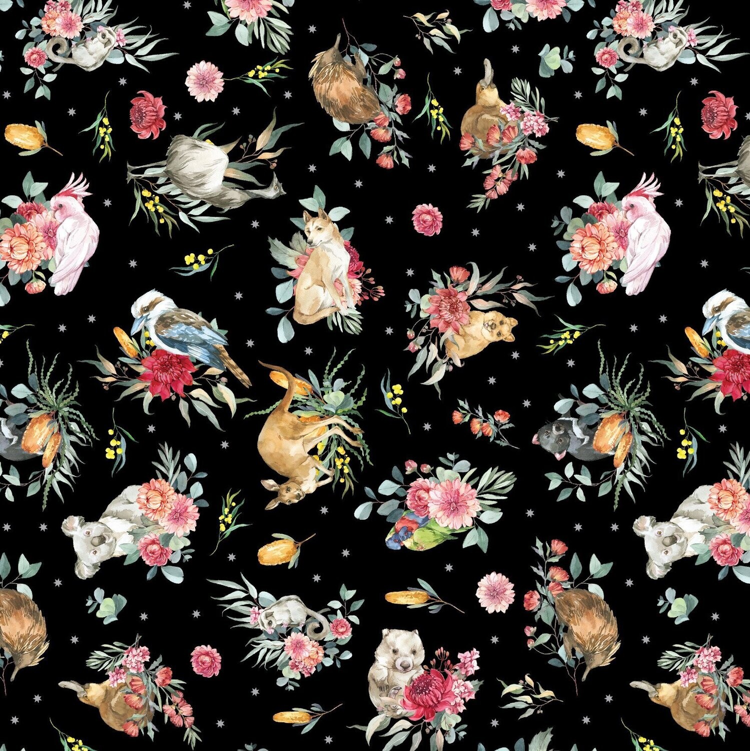 Bush Celebration Small Scale Floral Allover Black DV5400