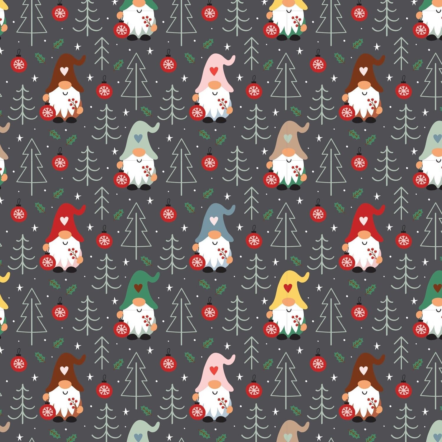 Gnoel Coordinate Gnomes and Trees Allover Charcoal DV5324