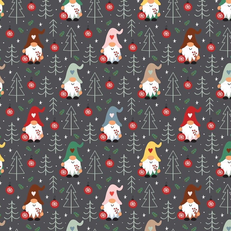 Gnoel Coordinate Gnomes and Trees Allover Charcoal DV5324
