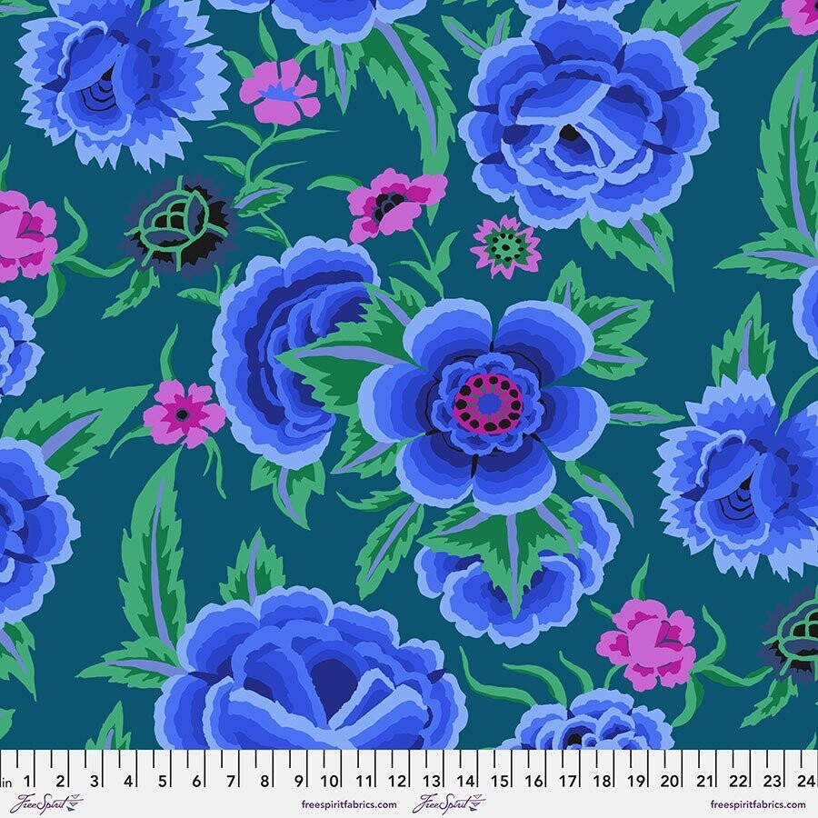 Kaffe Fassett Collective Aug 22 PWGP106 Embroidered Shawl Blue