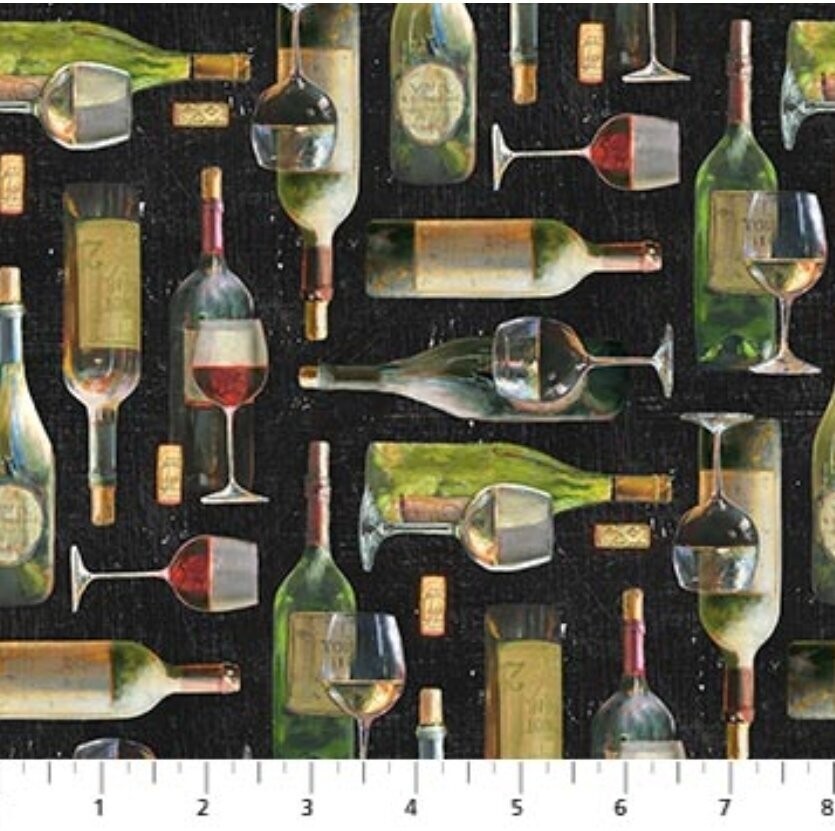Life Happens Wine Helps - Bottles and Glasses Allover on Black